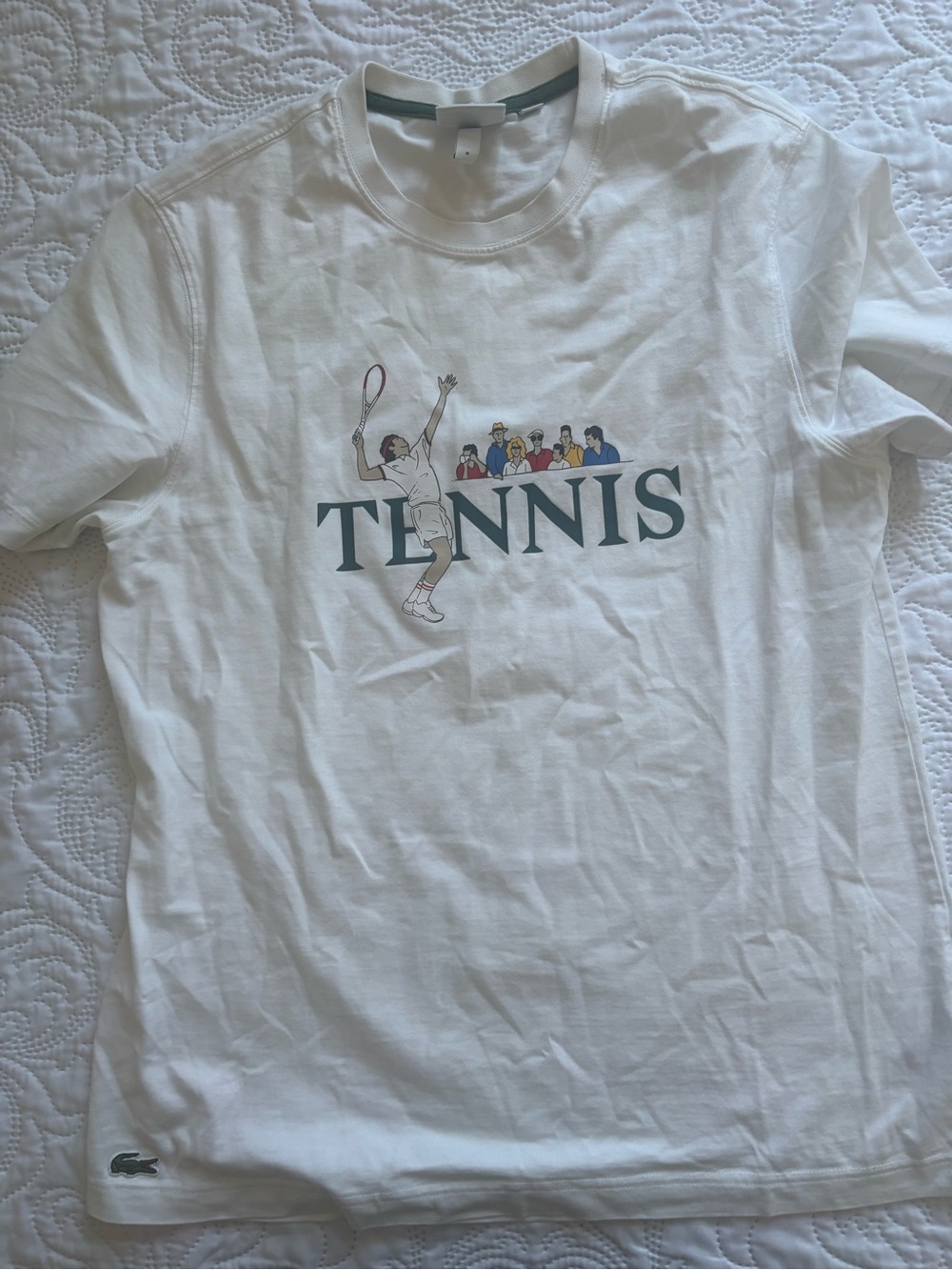 Lacoste White Tennis Graphic Shirt with Multicolor Court Illustration